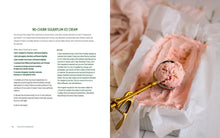 Load image into Gallery viewer, No-churn sugarplum ice cream with an ice cream scoop on a white background