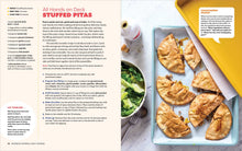 Load image into Gallery viewer, Stuffed pitas on a tray with a recipe card on the side
