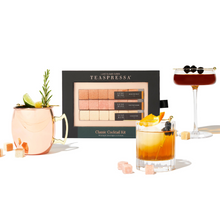 Load image into Gallery viewer, Teaspressa&#39;s Luxe Cocktail Cubes mixer kit featuring Manhattan, Moscow Mule, and Old Fashioned flavored cocktail cubes to drop directly into your whiskey, bourbon, vodka, or tea for an instant cocktail experience at home or on the go.
