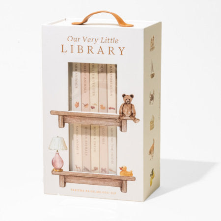 our very little library board book set for baby to learn first words and concepts from speech therapist tabitha paige. 