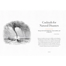 Load image into Gallery viewer, Page from a book titled 'Cocktails for Natural Disasters' with a black and white illustration of a tree and text.
