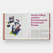 Load image into Gallery viewer, Open book showing a page with illustrations and text about 'Action Office and the Environmental Enrichment Panels'.
