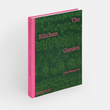 Load image into Gallery viewer, Book titled 'The Kitchen Garden' by Toby Musgrave with a green cover and pink spine on a white background
