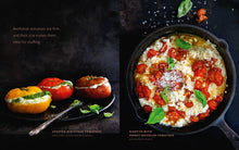 Load image into Gallery viewer, Dish with tomatoes and cheese in a skillet on a dark background

