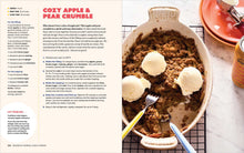 Load image into Gallery viewer, Cozy Apple &amp; Pear Crumble dessert in a baking dish with ice cream on a magazine page.
