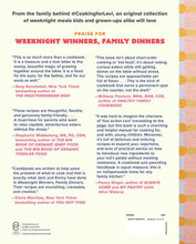 Load image into Gallery viewer, Back cover text for 'Weeknight Winners, Family Dinners' cookbook with colorful border
